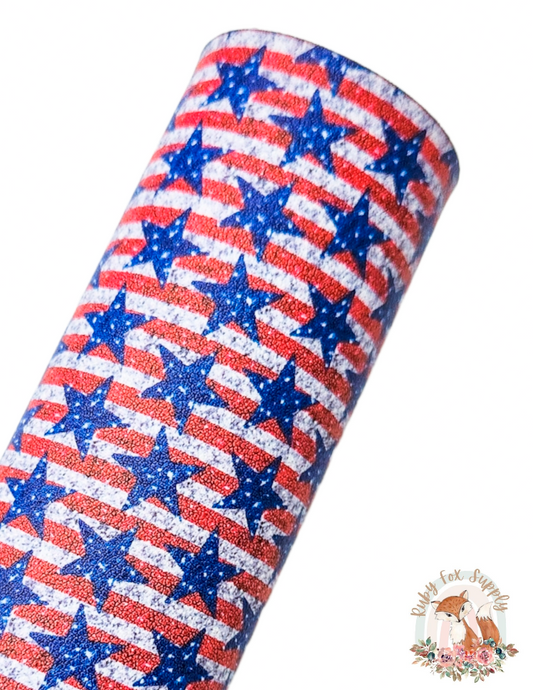 Glittery Stars and Stripes 9x12 faux leather sheet