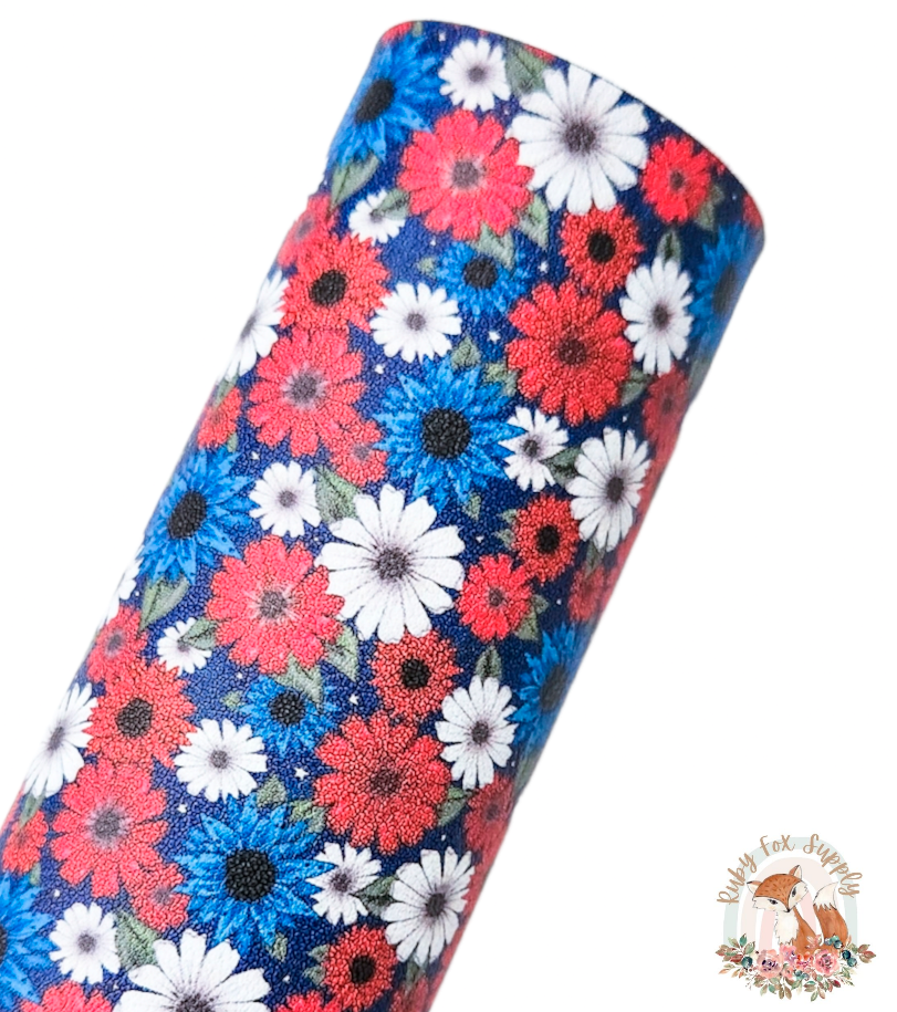 Patriotic Floral 9x12 faux leather sheet