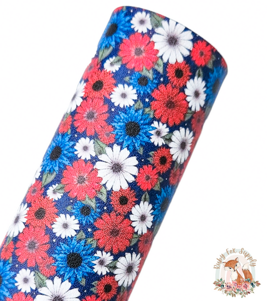 Patriotic Floral 9x12 faux leather sheet