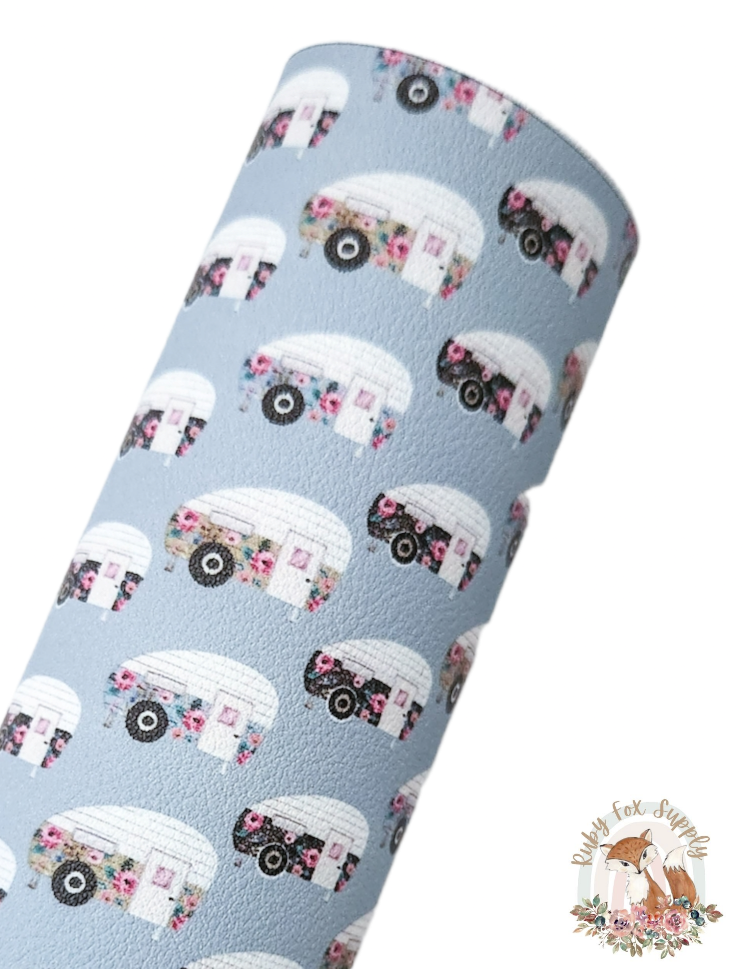 Floral Campers 9x12 faux leather sheet