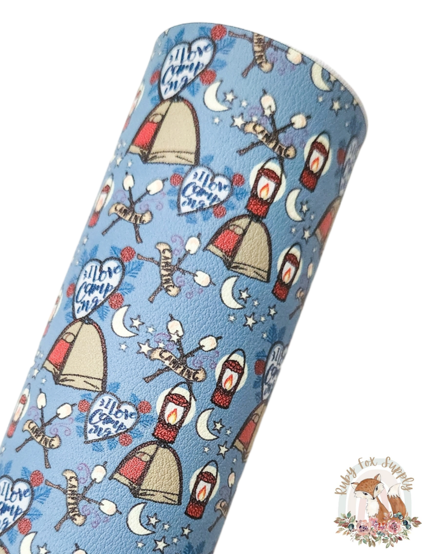 Camping Blue 9x12 faux leather sheet