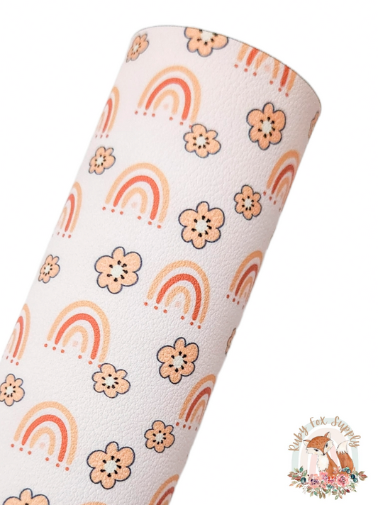 Simple Rainbows and Flowers 9x12 faux leather sheet