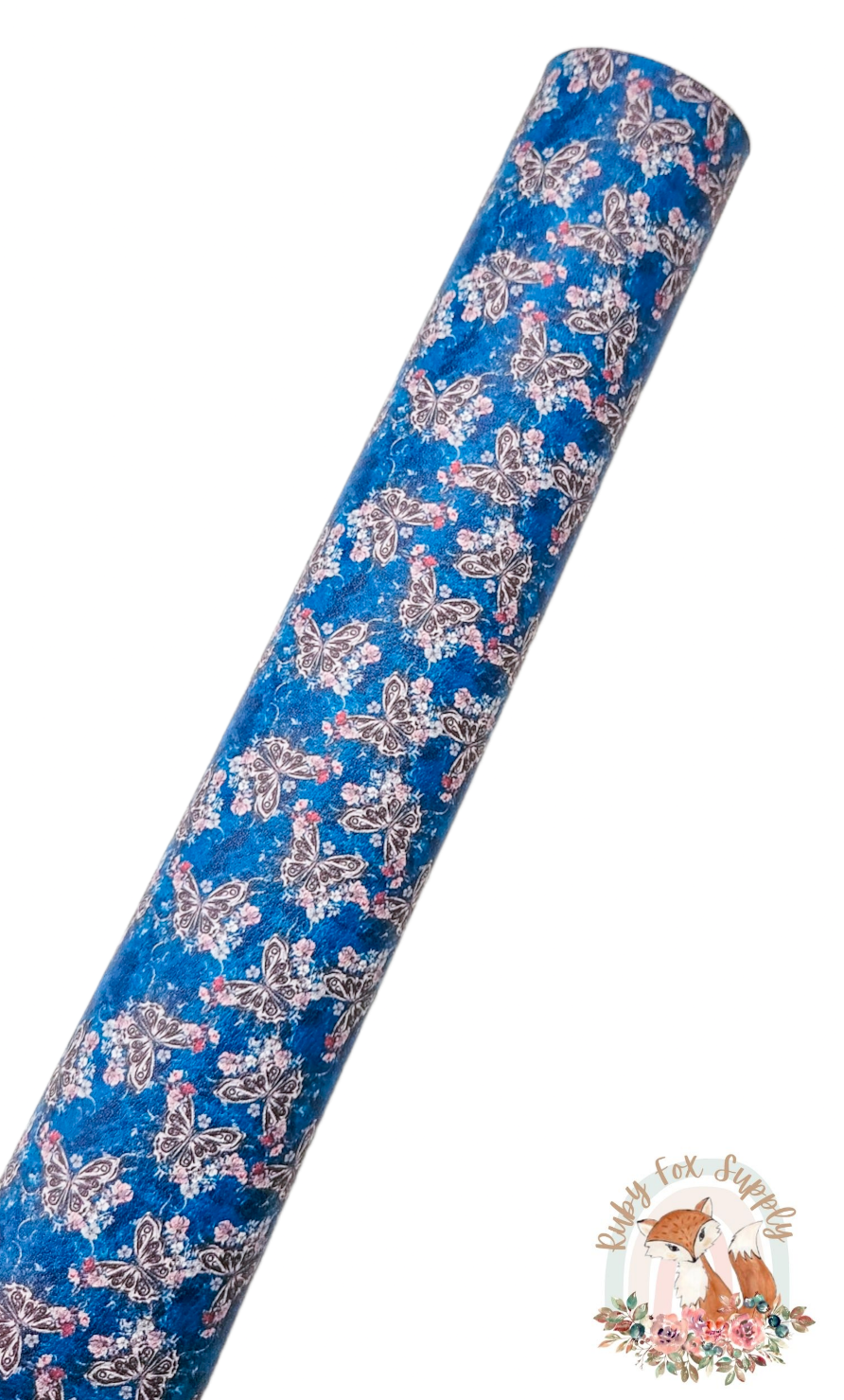 Blue Silver Butterfly 9x12 faux leather sheet