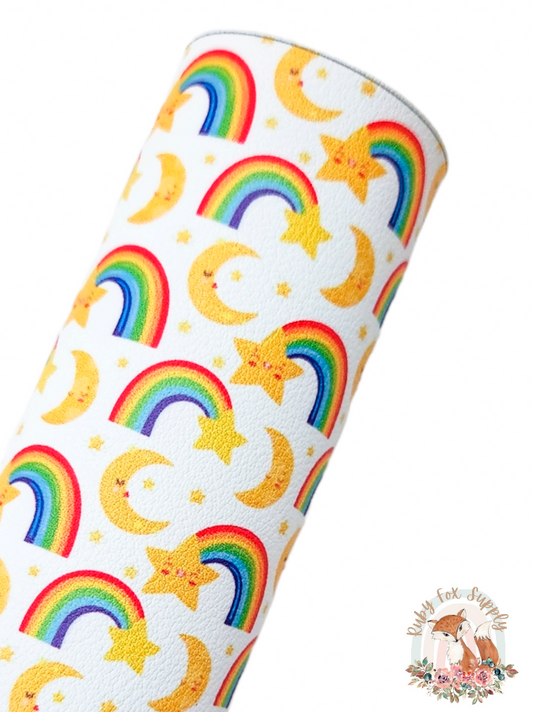 Moon, Stars and Rainbows 9x12 faux leather sheet