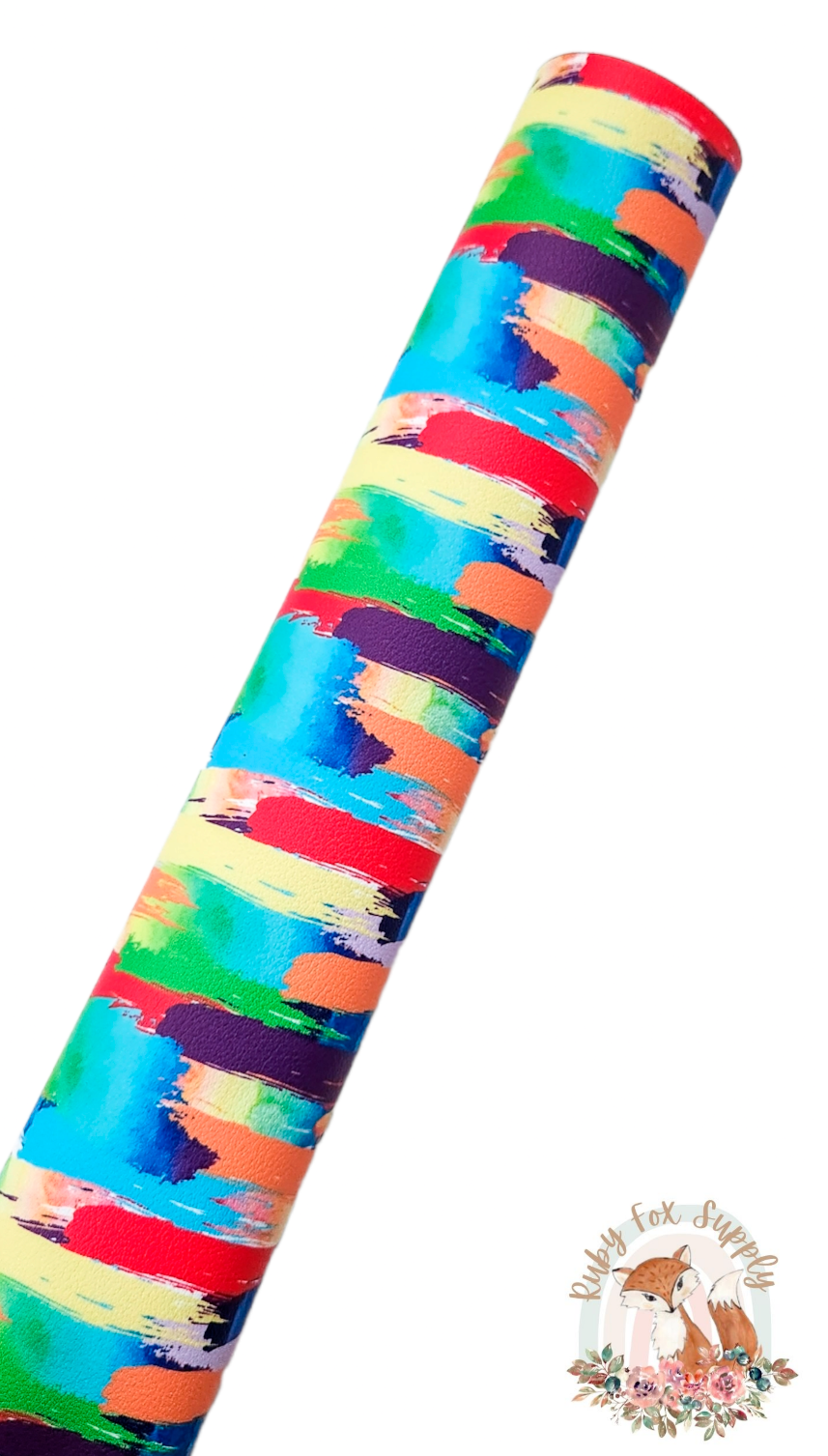 Bright Rainbow Brushstrokes 9x12 faux leather sheet