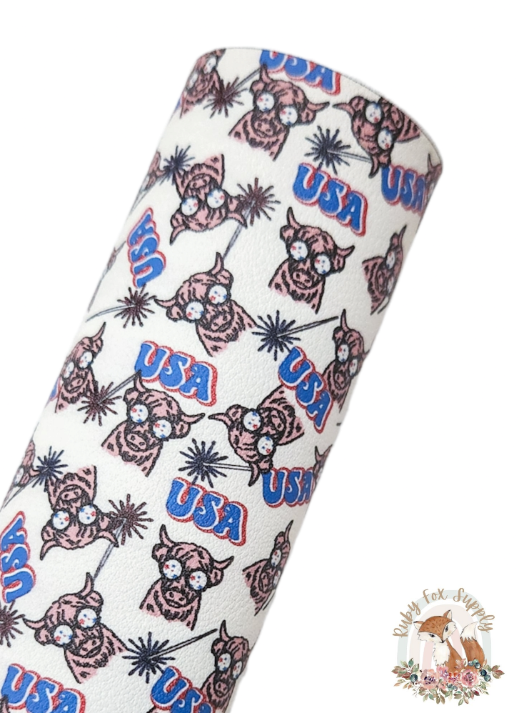 Patriotic Cow 9x12 faux leather sheet