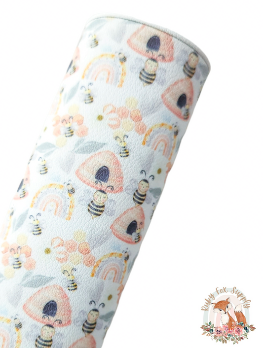 Cute Bees 9x12 faux leather sheet