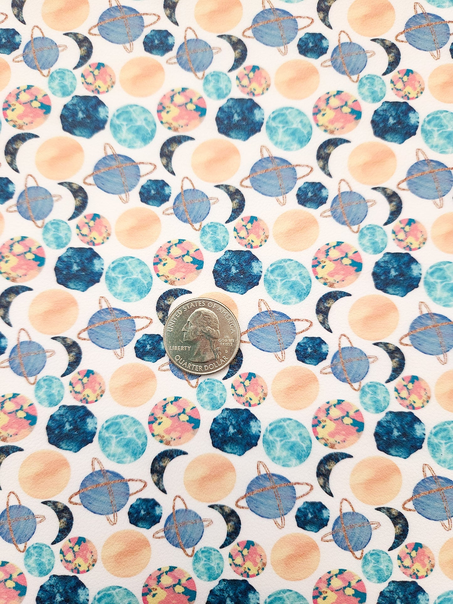 Blue Gold Planets 9x12 faux leather sheet