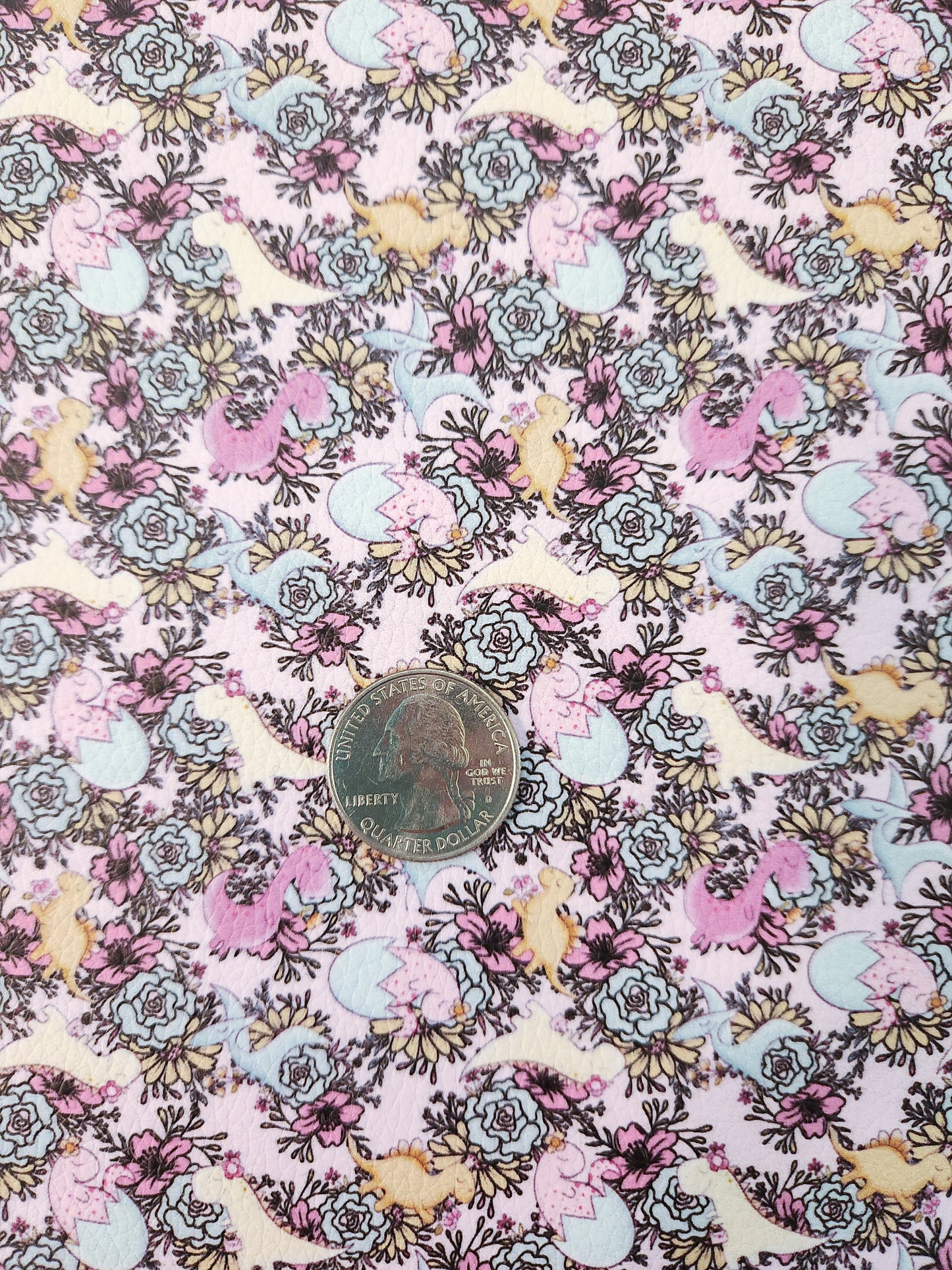 Floral Dinos 9x12 faux leather sheet
