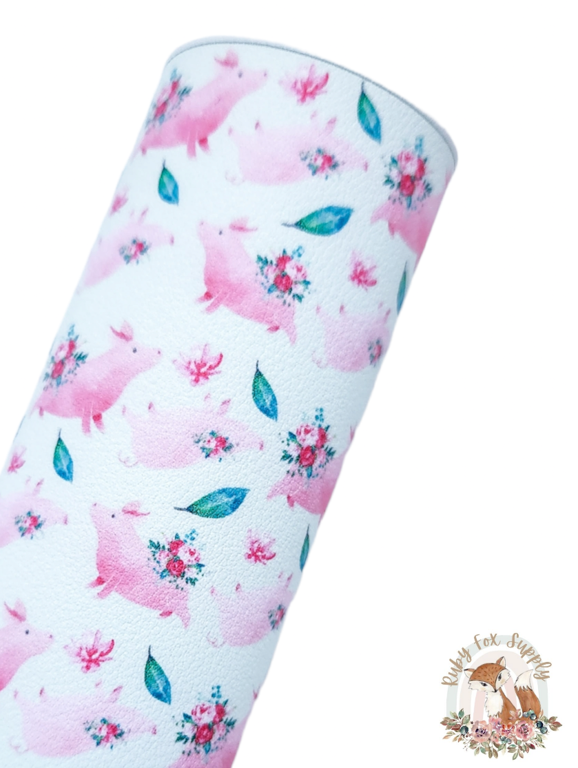 Floral Pigs 9x12 faux leather sheet