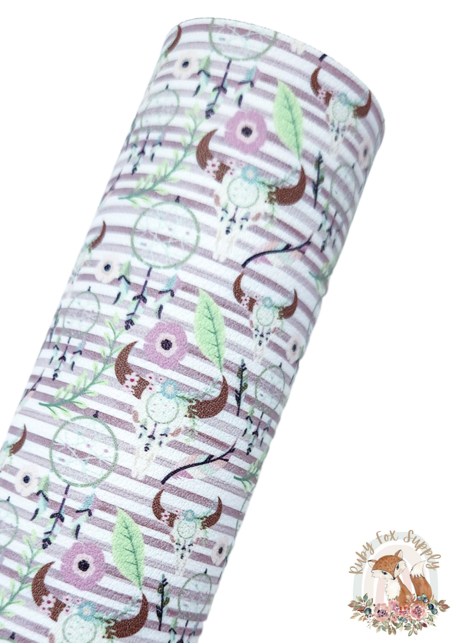 Striped Steer Skull 9x12 faux leather sheet