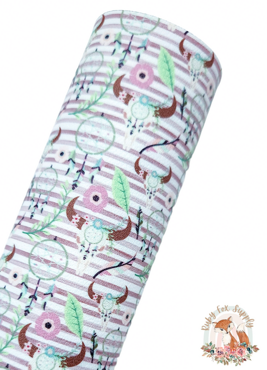 Striped Steer Skull 9x12 faux leather sheet
