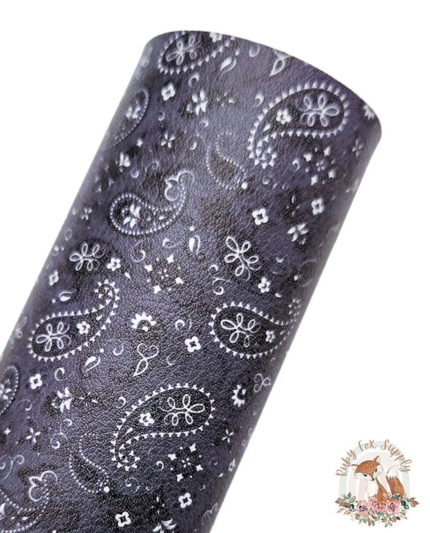 Black Paisley 9x12 faux leather sheet