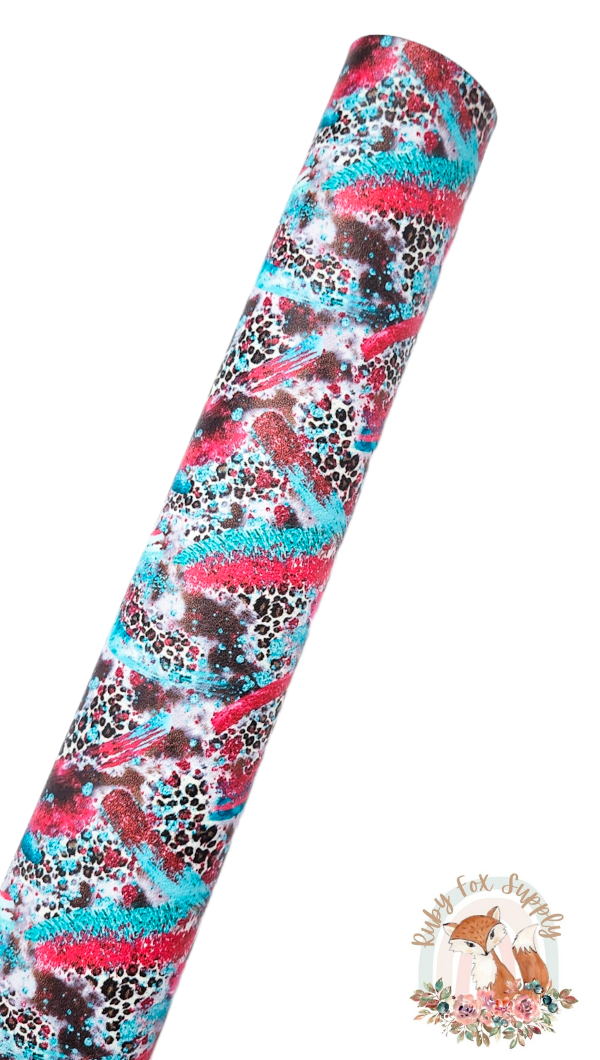 Aqua Pink Leopard Swatches 9x12 faux leather sheet