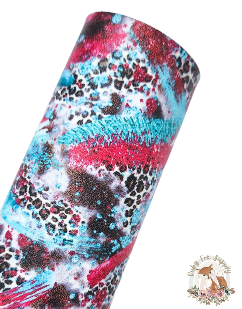 Aqua Pink Leopard Swatches 9x12 faux leather sheet