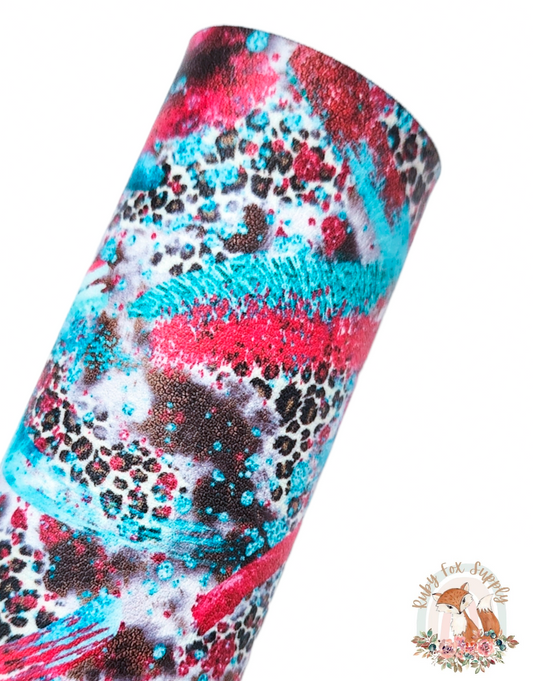 Aqua Pink Leopard Swatches 9x12 faux leather sheet