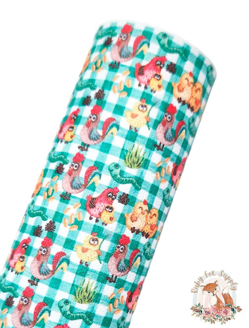Chicken Gingham 9x12 faux leather sheet
