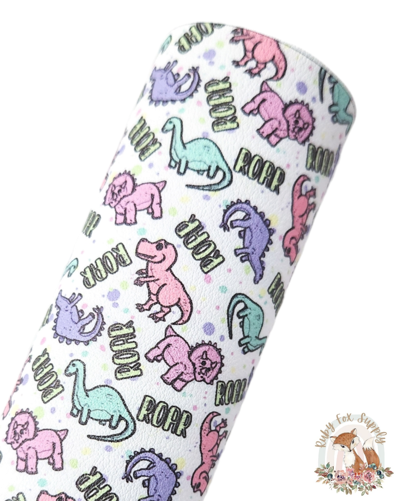 Roar Dinos Girl 9x12 faux leather sheet