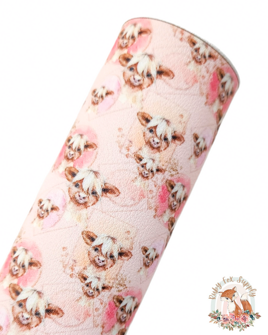 Pretty Pink Cow 9x12 faux leather sheet