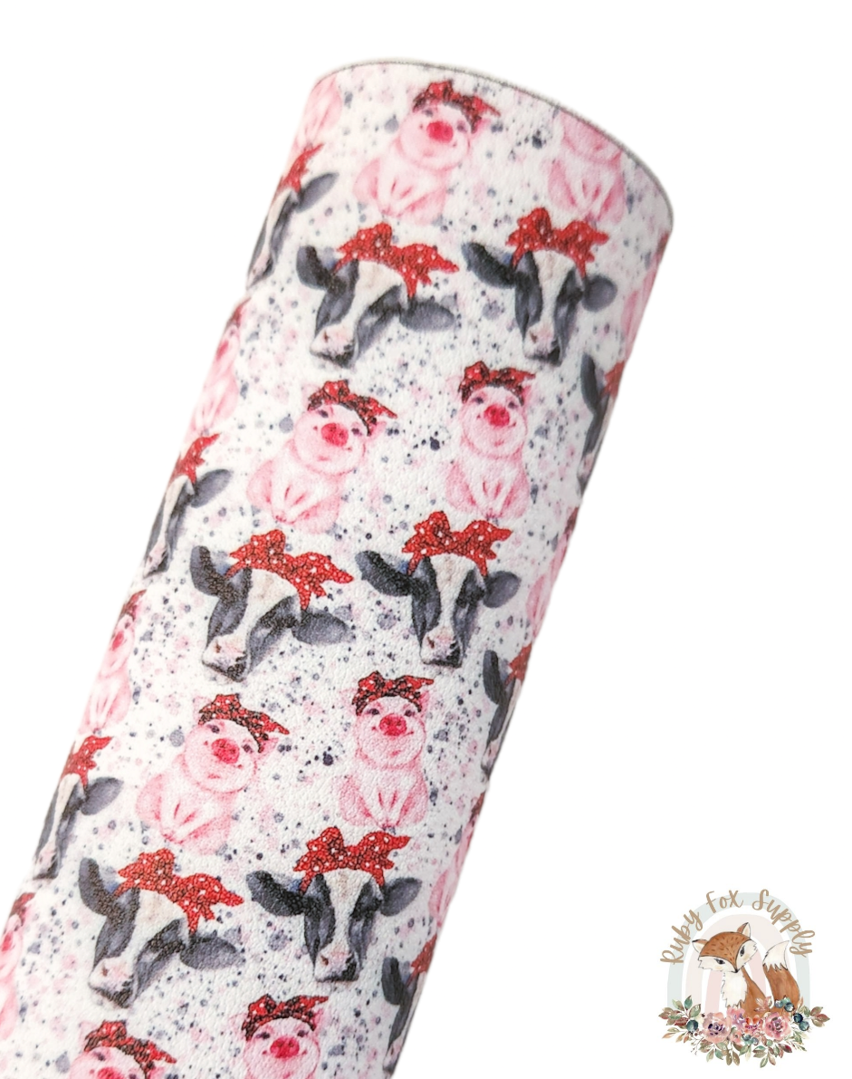 Bandanna Pig and Cow 9x12 faux leather sheet