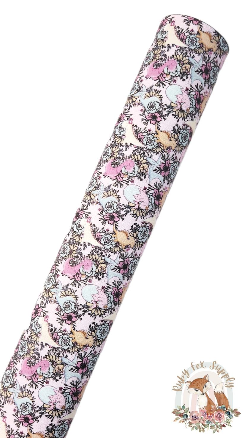 Floral Dinos 9x12 faux leather sheet