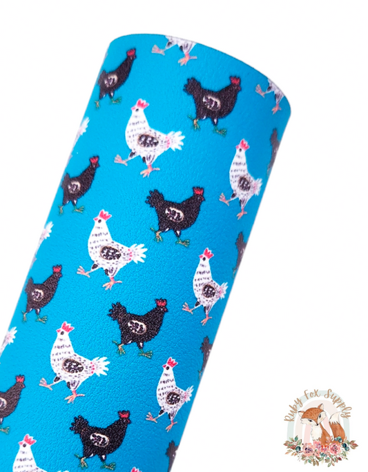 BW Chickens 9x12 faux leather sheet